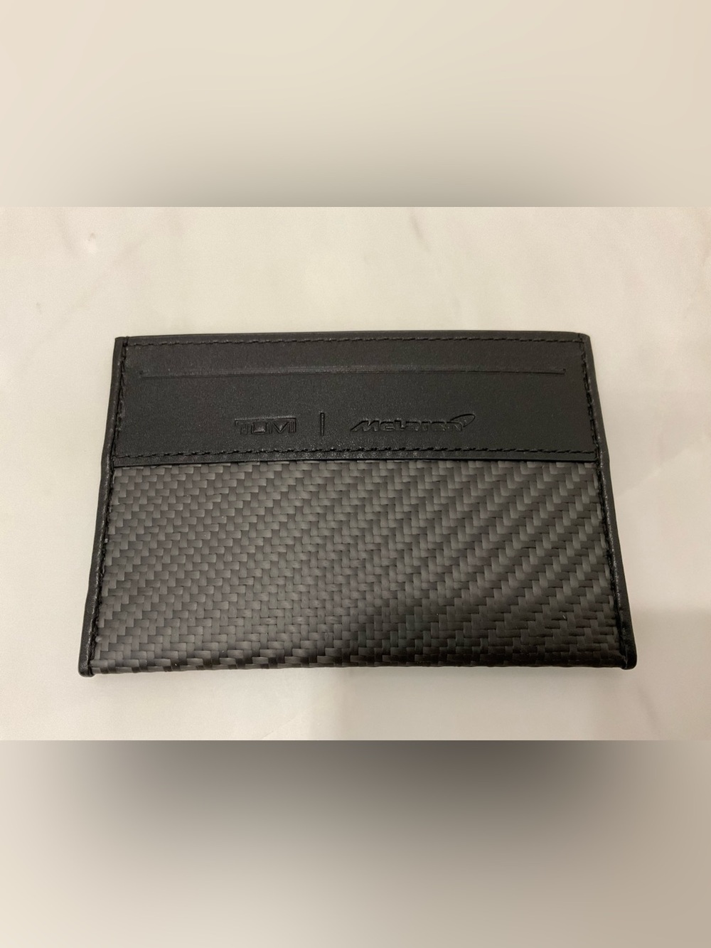 NEW Tumi McLaren Leather Slim Card Case Wallet - CARBON FIBER & PAPAYA ORANGE - Picture 6 of 7